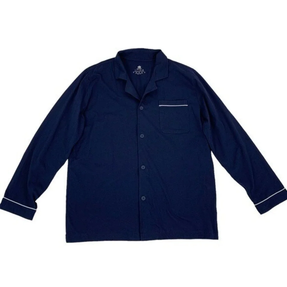 David Archy Pajama Top Large Blue Long Sleeve Button Down Lounge